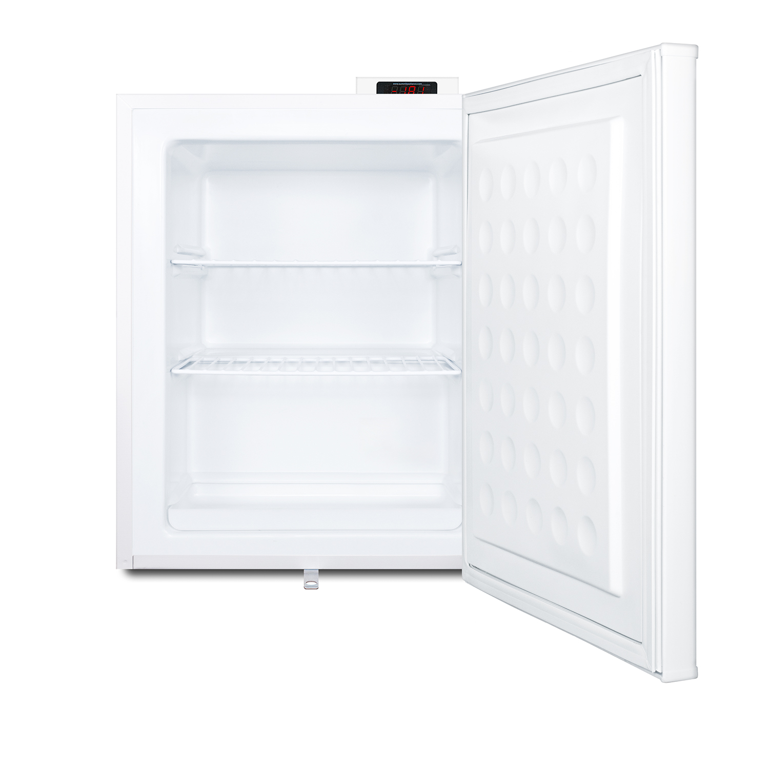 Compact manual defrost all-freezer for general purpose use, with lock and reversible door